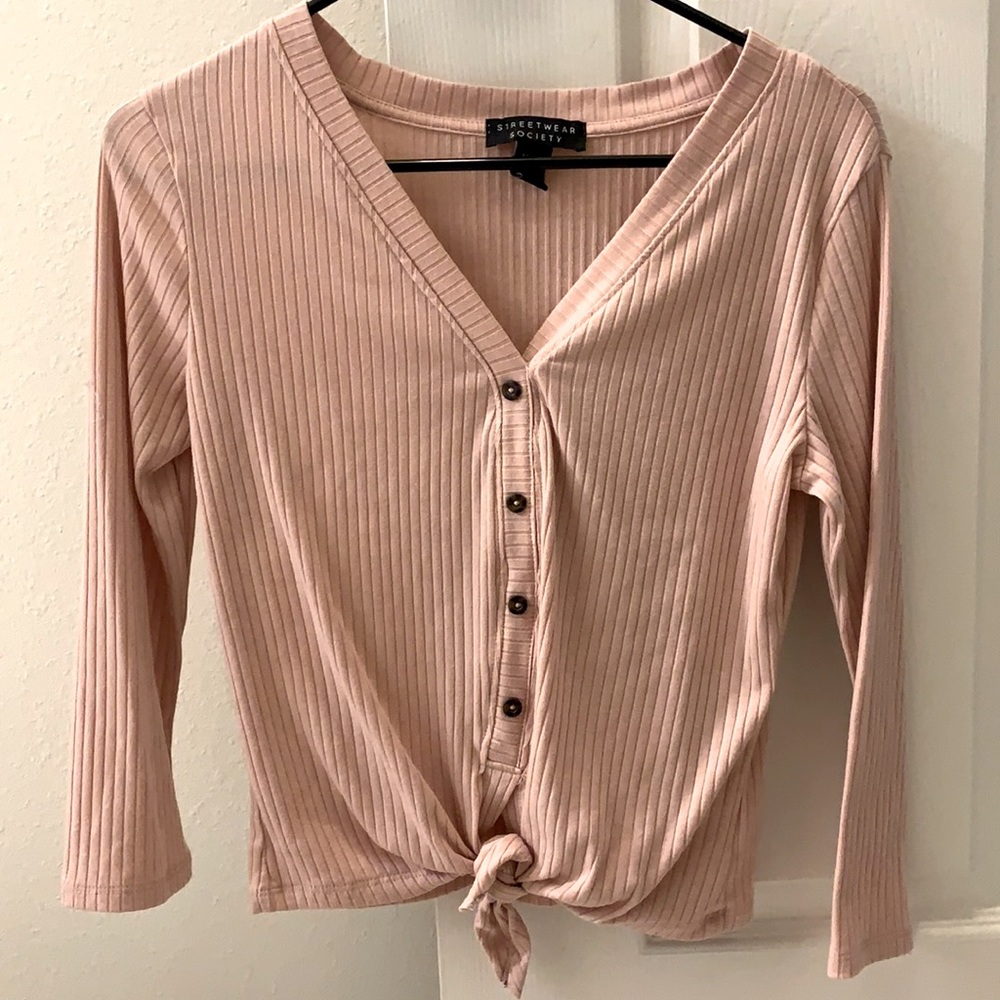 Pink tie up shirt